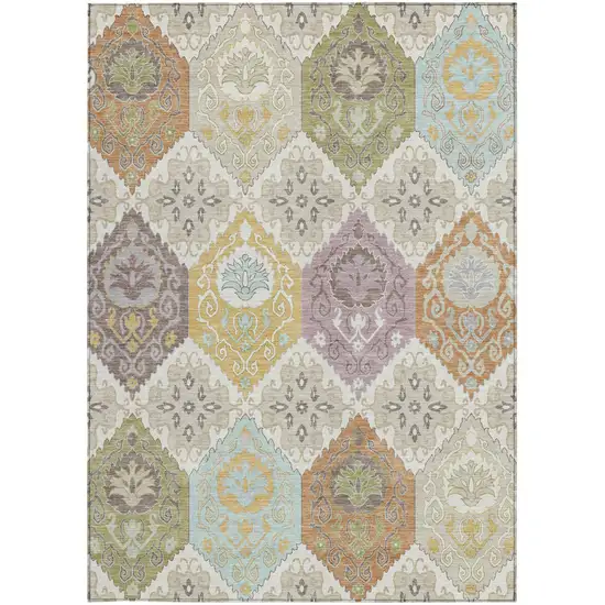 Ivory And Sky Blue Geometric Washable Indoor Outdoor Area Rug Photo 3