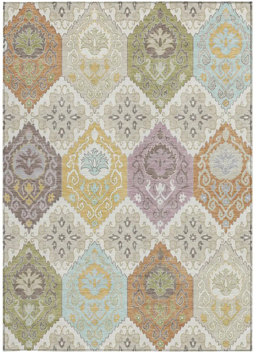 Ivory And Sky Blue Geometric Washable Indoor Outdoor Area Rug Photo 3