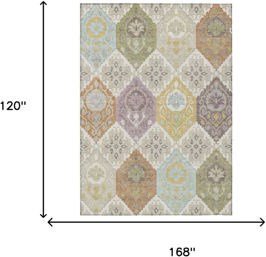 Ivory And Sky Blue Geometric Washable Indoor Outdoor Area Rug Photo 6