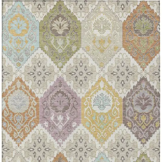 Ivory And Sky Blue Geometric Washable Indoor Outdoor Area Rug Photo 3