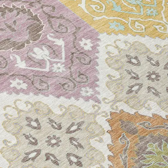 Ivory And Sky Blue Geometric Washable Indoor Outdoor Area Rug Photo 5