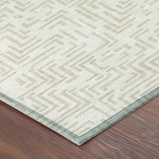 Ivory And Sky Blue Geometric Washable Indoor Outdoor Area Rug Photo 7