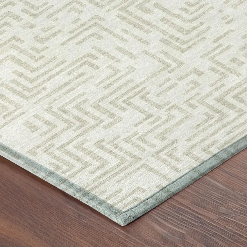 Ivory And Sky Blue Geometric Washable Indoor Outdoor Area Rug Photo 7
