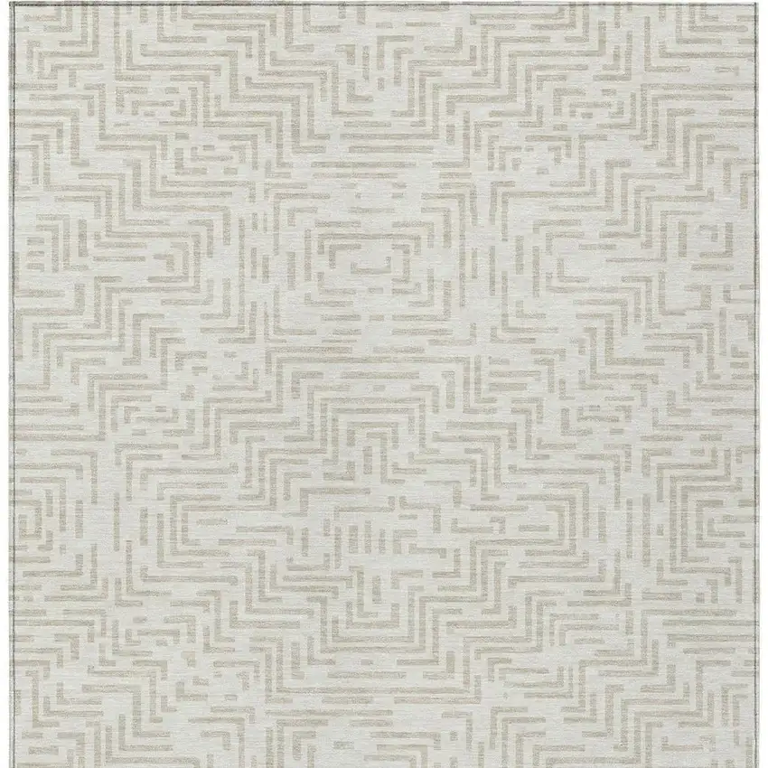 Ivory And Sky Blue Geometric Washable Indoor Outdoor Area Rug Photo 3