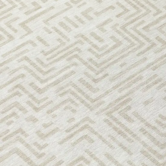 Ivory And Sky Blue Geometric Washable Indoor Outdoor Area Rug Photo 8