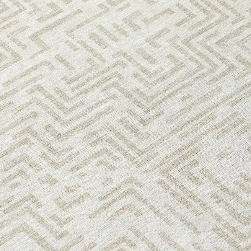 Ivory And Sky Blue Geometric Washable Indoor Outdoor Area Rug Photo 8