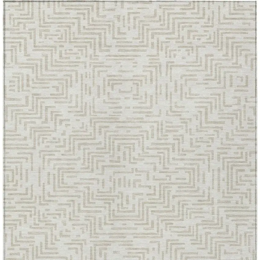 Ivory And Sky Blue Geometric Washable Indoor Outdoor Area Rug Photo 6