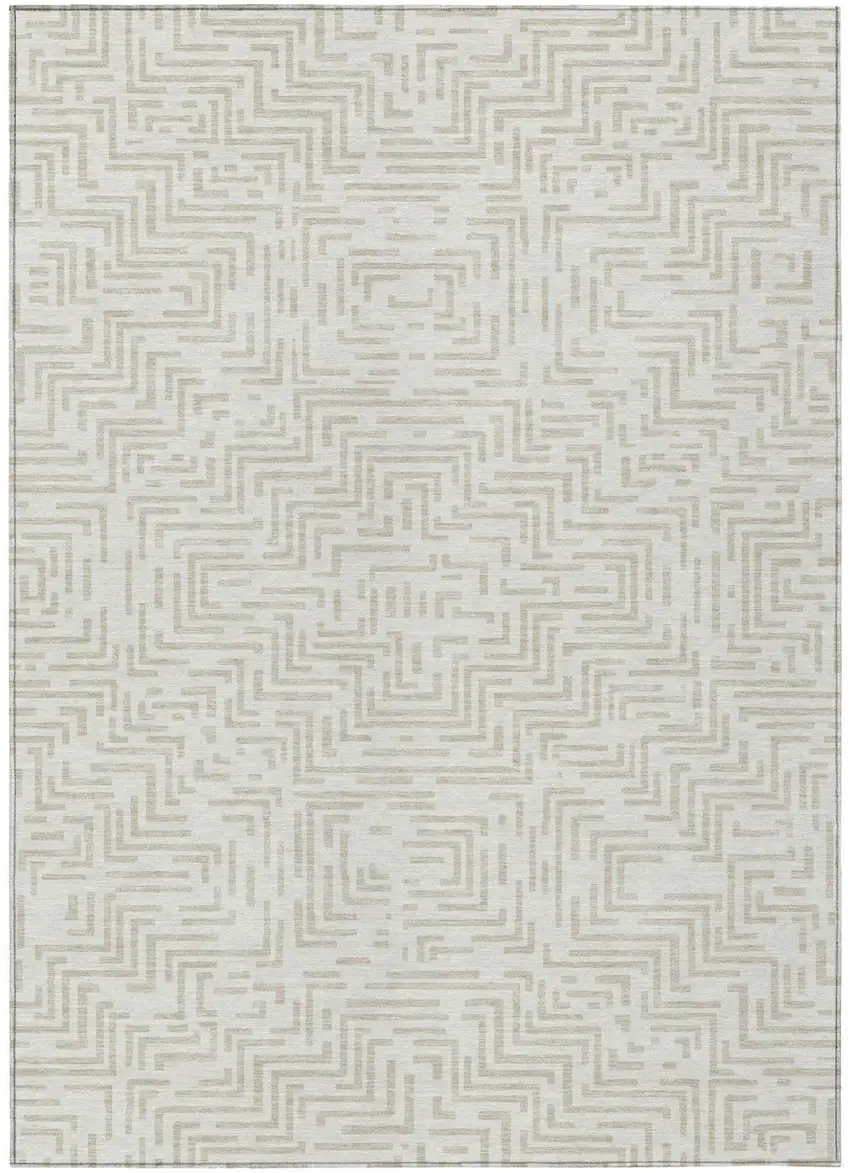 Ivory And Sky Blue Geometric Washable Indoor Outdoor Area Rug Photo 2