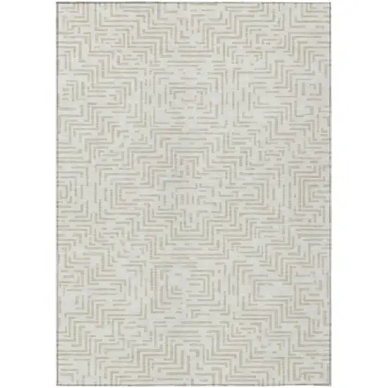 Ivory And Sky Blue Geometric Washable Indoor Outdoor Area Rug Photo 2