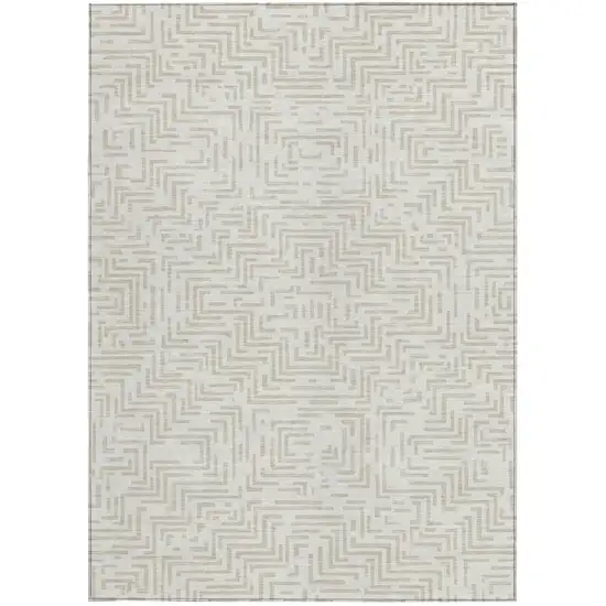 Ivory And Sky Blue Geometric Washable Indoor Outdoor Area Rug Photo 4