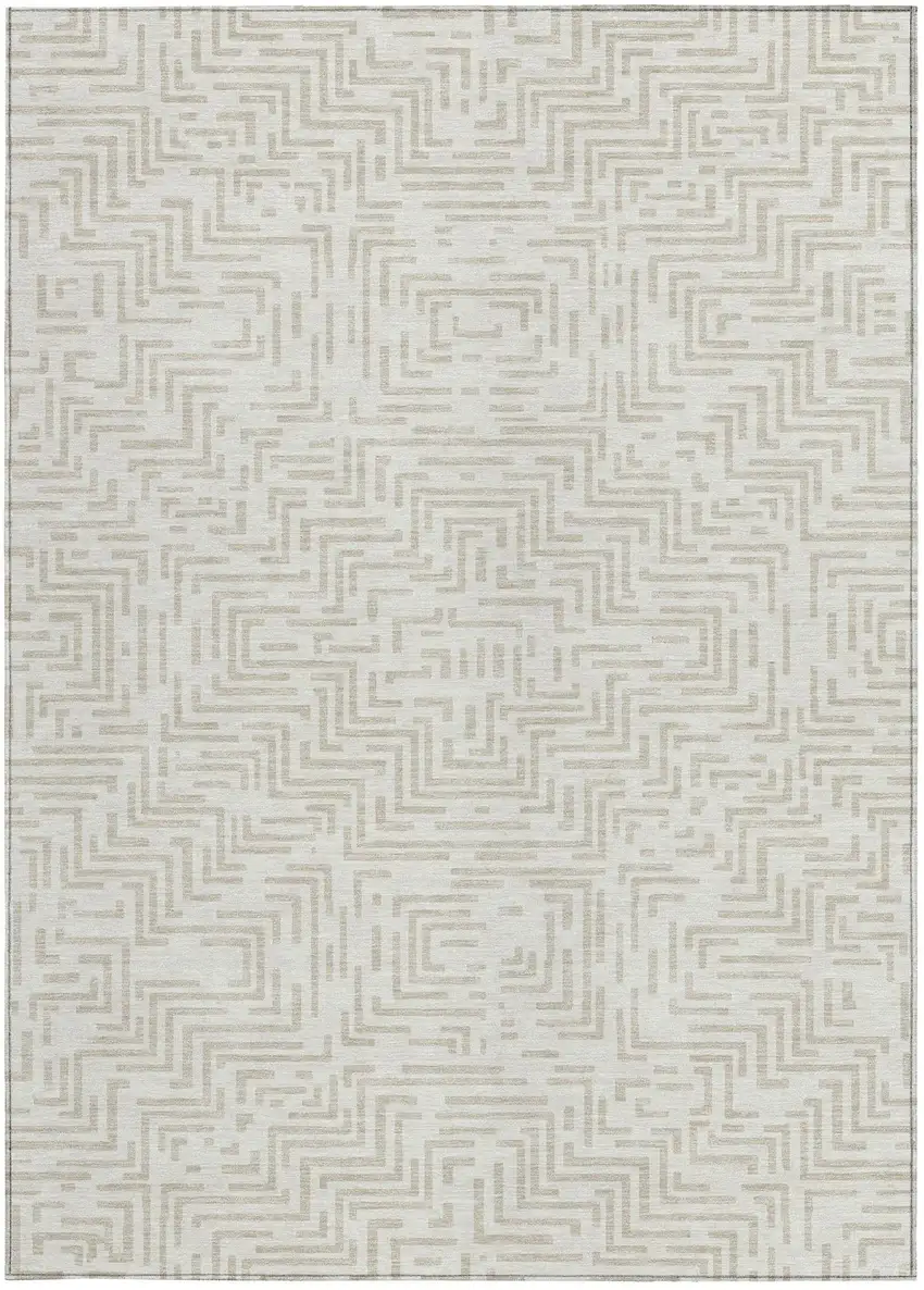 Ivory And Sky Blue Geometric Washable Indoor Outdoor Area Rug Photo 4