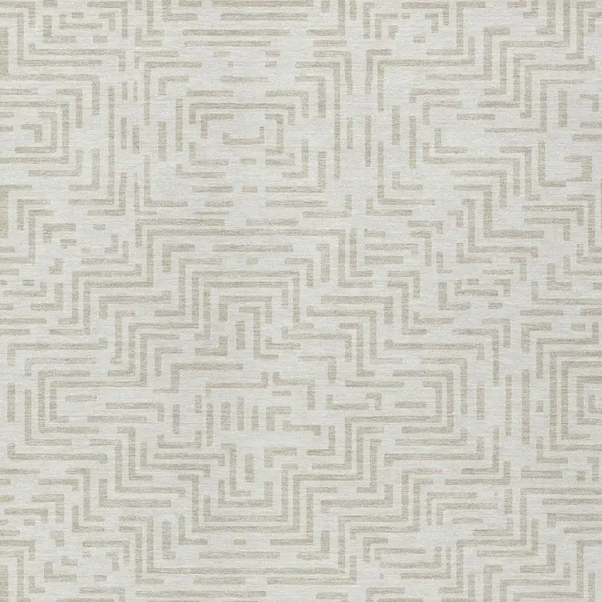 Ivory And Sky Blue Geometric Washable Indoor Outdoor Area Rug Photo 3