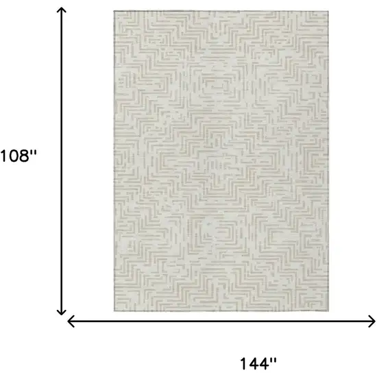 Ivory And Sky Blue Geometric Washable Indoor Outdoor Area Rug Photo 9