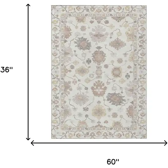 Ivory And Sky Blue Oriental Washable Indoor Outdoor Area Rug Photo 9