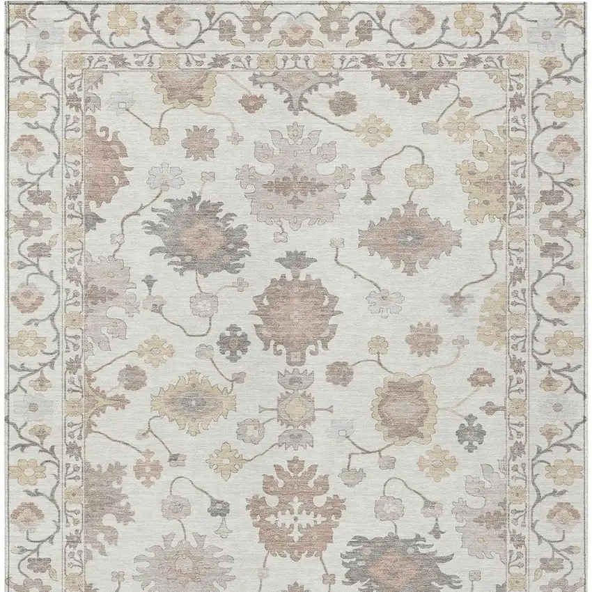 Ivory And Sky Blue Oriental Washable Indoor Outdoor Area Rug Photo 6