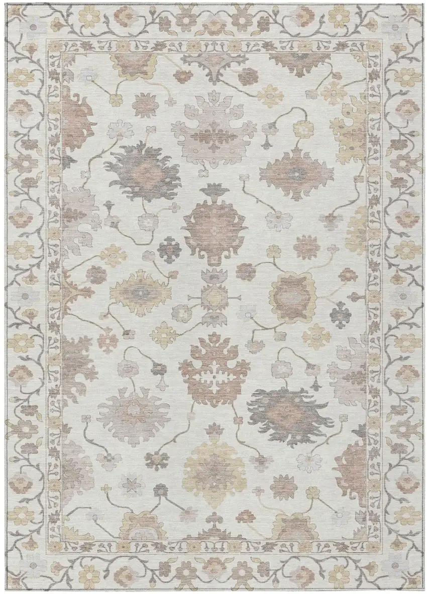 Ivory And Sky Blue Oriental Washable Indoor Outdoor Area Rug Photo 2