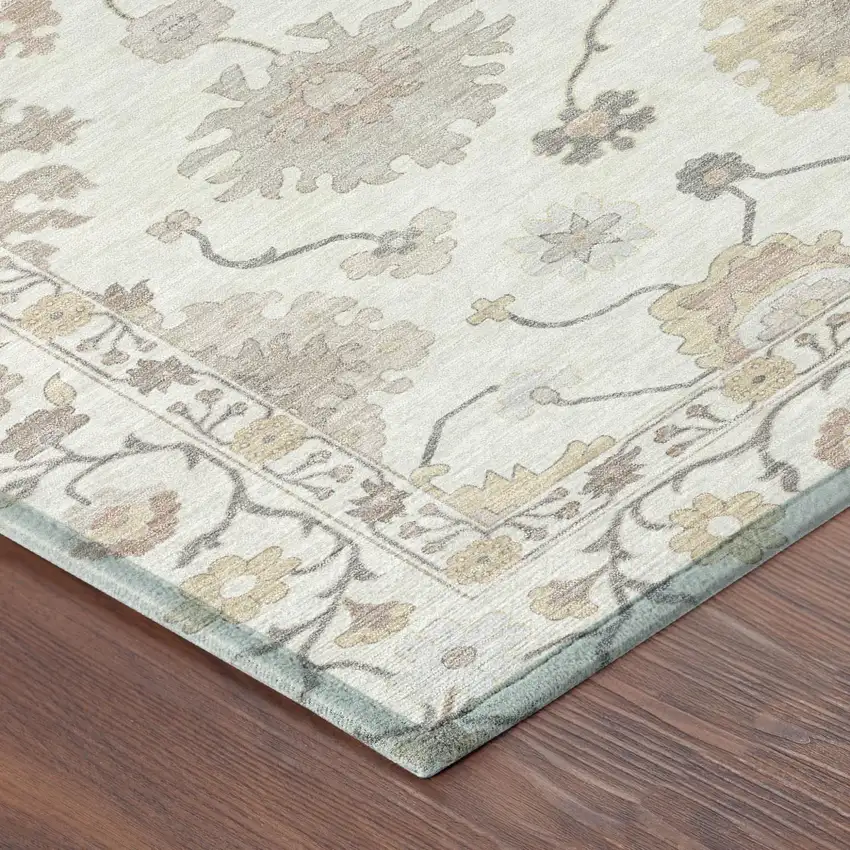 Ivory And Sky Blue Oriental Washable Indoor Outdoor Area Rug Photo 7