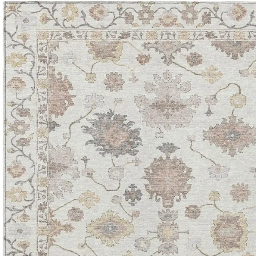 Ivory And Sky Blue Oriental Washable Indoor Outdoor Area Rug Photo 3