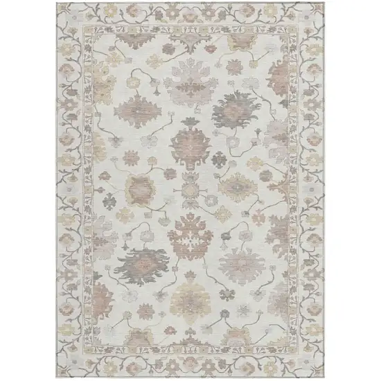 Ivory And Sky Blue Oriental Washable Indoor Outdoor Area Rug Photo 4