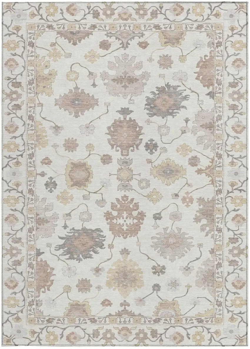 Ivory And Sky Blue Oriental Washable Indoor Outdoor Area Rug Photo 4