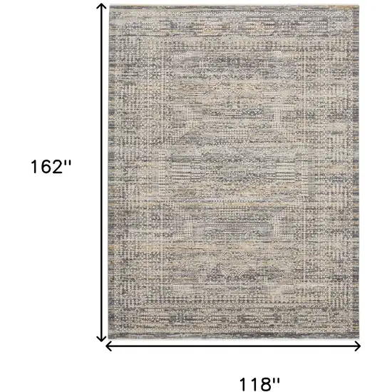 Ivory And Slate Gray Geometric Distressed Area Rug With Fringe Photo 3