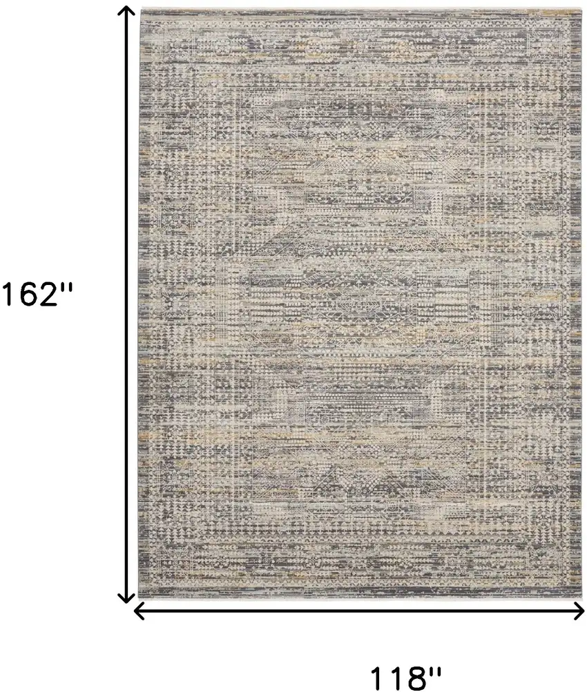 Ivory And Slate Gray Geometric Distressed Area Rug With Fringe Photo 3