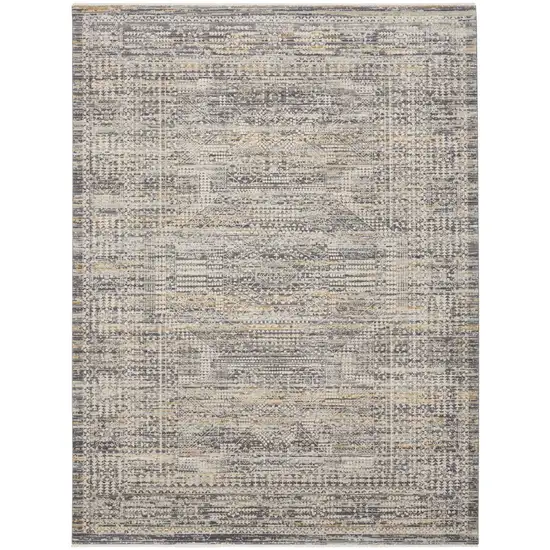 Ivory And Slate Gray Geometric Distressed Area Rug With Fringe Photo 9