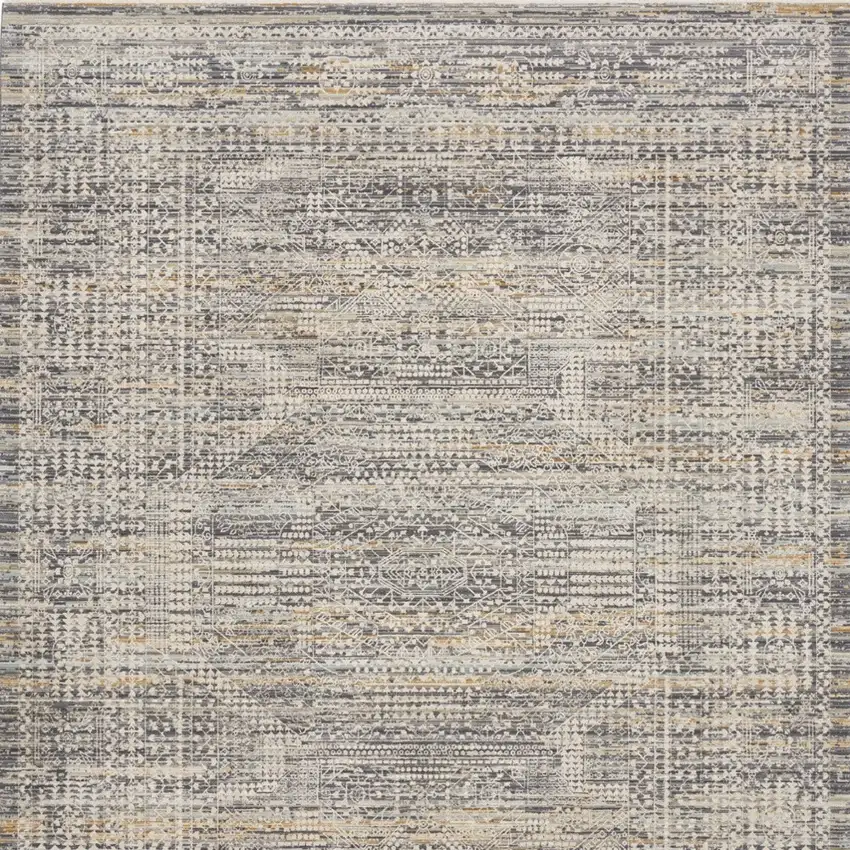 Ivory And Slate Gray Geometric Distressed Area Rug With Fringe Photo 8