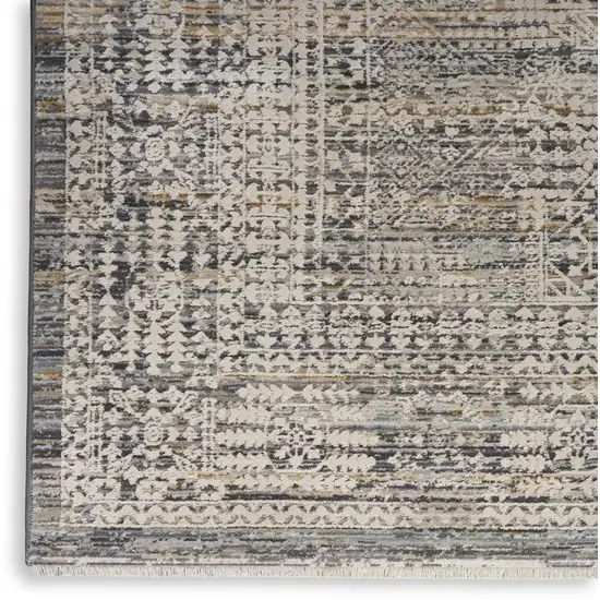 Ivory And Slate Gray Geometric Distressed Area Rug With Fringe Photo 9
