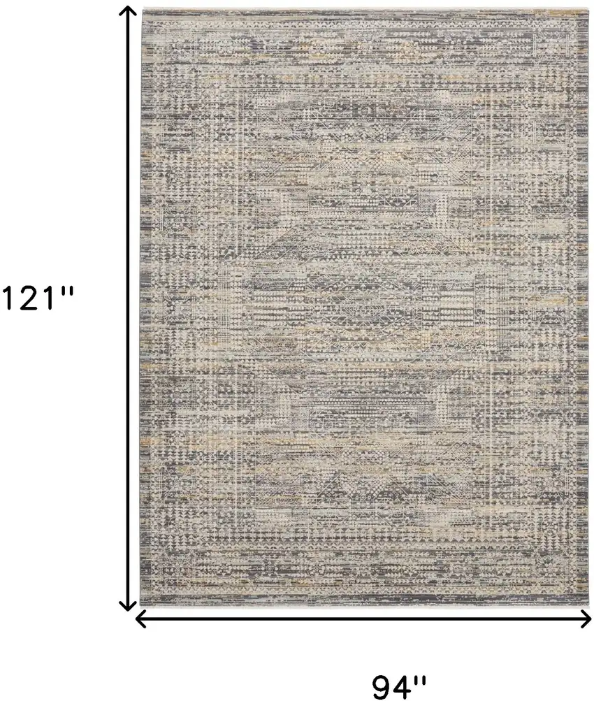Ivory And Slate Gray Geometric Distressed Area Rug With Fringe Photo 3