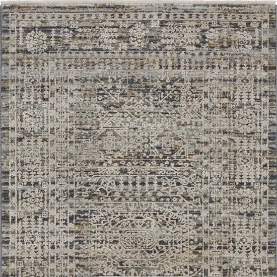 Ivory And Slate Gray Oriental Distressed Area Rug With Fringe Photo 7