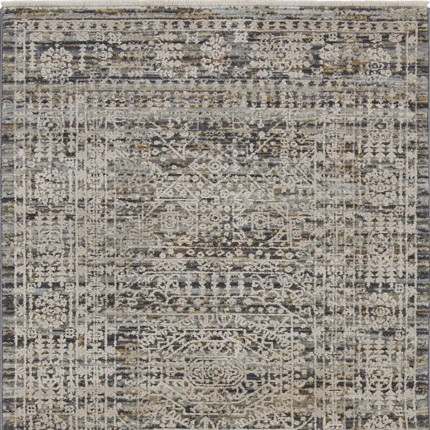 Ivory And Slate Gray Oriental Distressed Area Rug With Fringe Photo 7