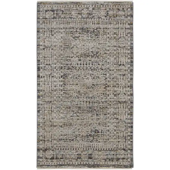 Ivory And Slate Gray Oriental Distressed Area Rug With Fringe Photo 2