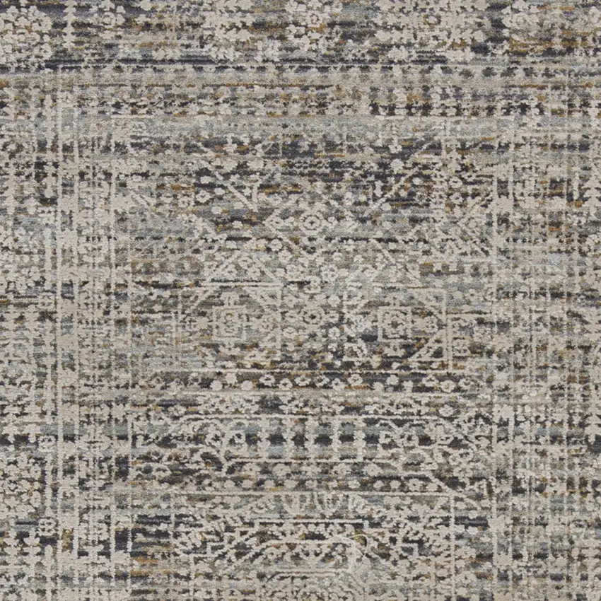 Ivory And Slate Gray Oriental Distressed Area Rug With Fringe Photo 6