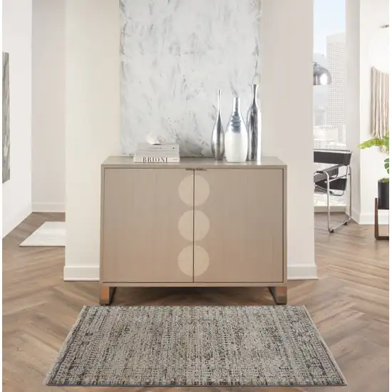 Ivory And Slate Gray Oriental Distressed Area Rug With Fringe Photo 5