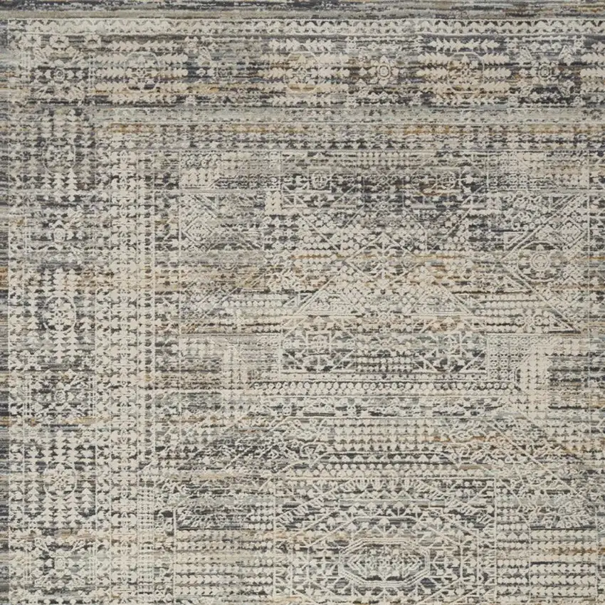 Ivory And Slate Gray Oriental Distressed Area Rug With Fringe Photo 4