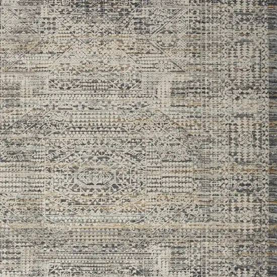 Ivory And Slate Gray Oriental Distressed Area Rug With Fringe Photo 7