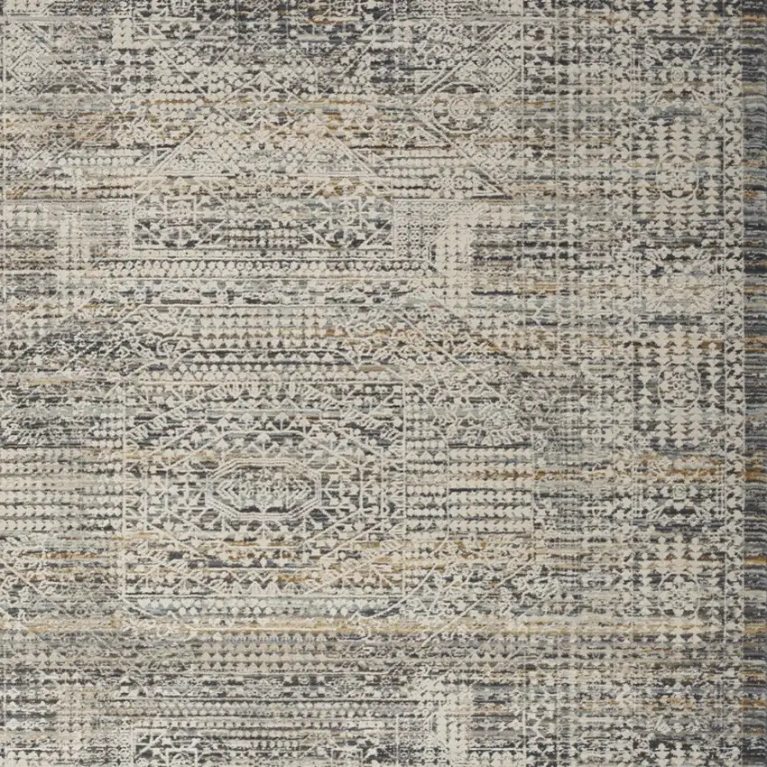Ivory And Slate Gray Oriental Distressed Area Rug With Fringe Photo 7