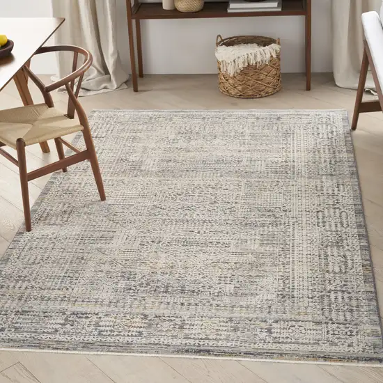 Ivory And Slate Gray Oriental Distressed Area Rug With Fringe Photo 5