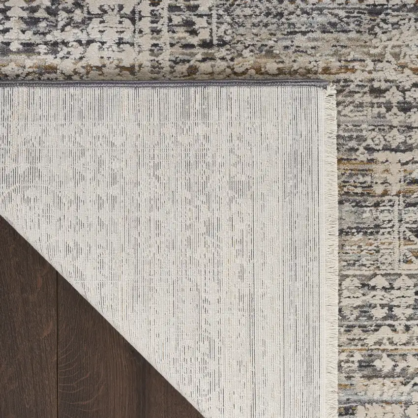 Ivory And Slate Gray Oriental Distressed Area Rug With Fringe Photo 9