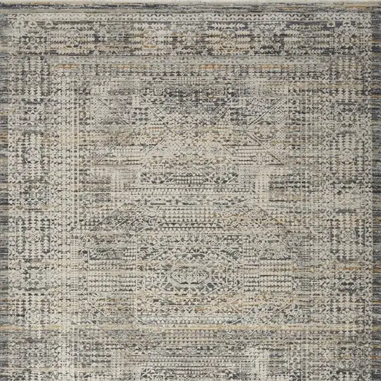 Ivory And Slate Gray Oriental Distressed Area Rug With Fringe Photo 8