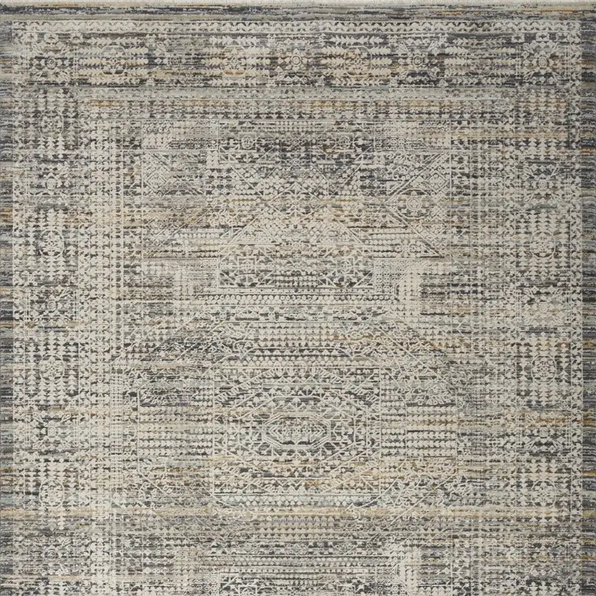 Ivory And Slate Gray Oriental Distressed Area Rug With Fringe Photo 8