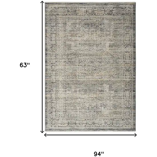 Ivory And Slate Gray Oriental Distressed Area Rug With Fringe Photo 3
