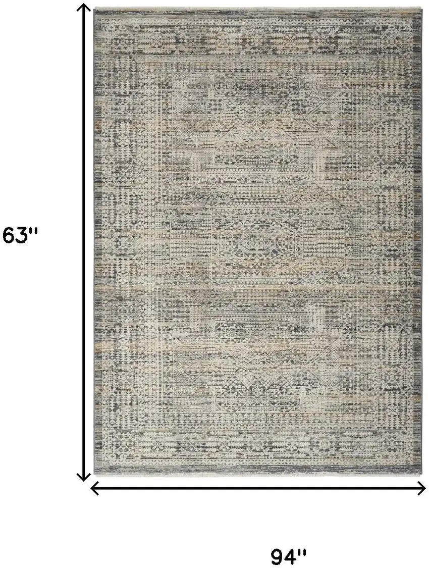 Ivory And Slate Gray Oriental Distressed Area Rug With Fringe Photo 3