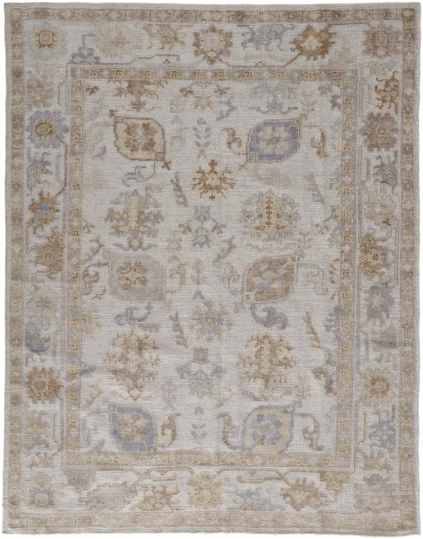 Ivory And Tan Floral Hand Knotted Stain Resistant Area Rug Photo 1