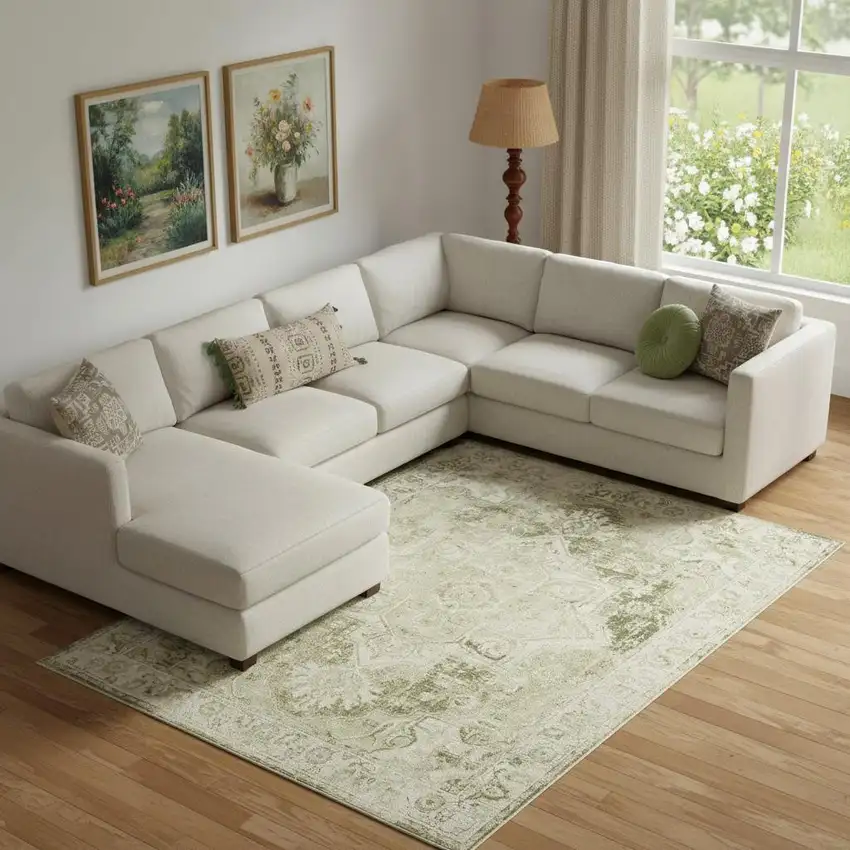 Ivory And Tan Floral Medallion Area Rug Photo 1