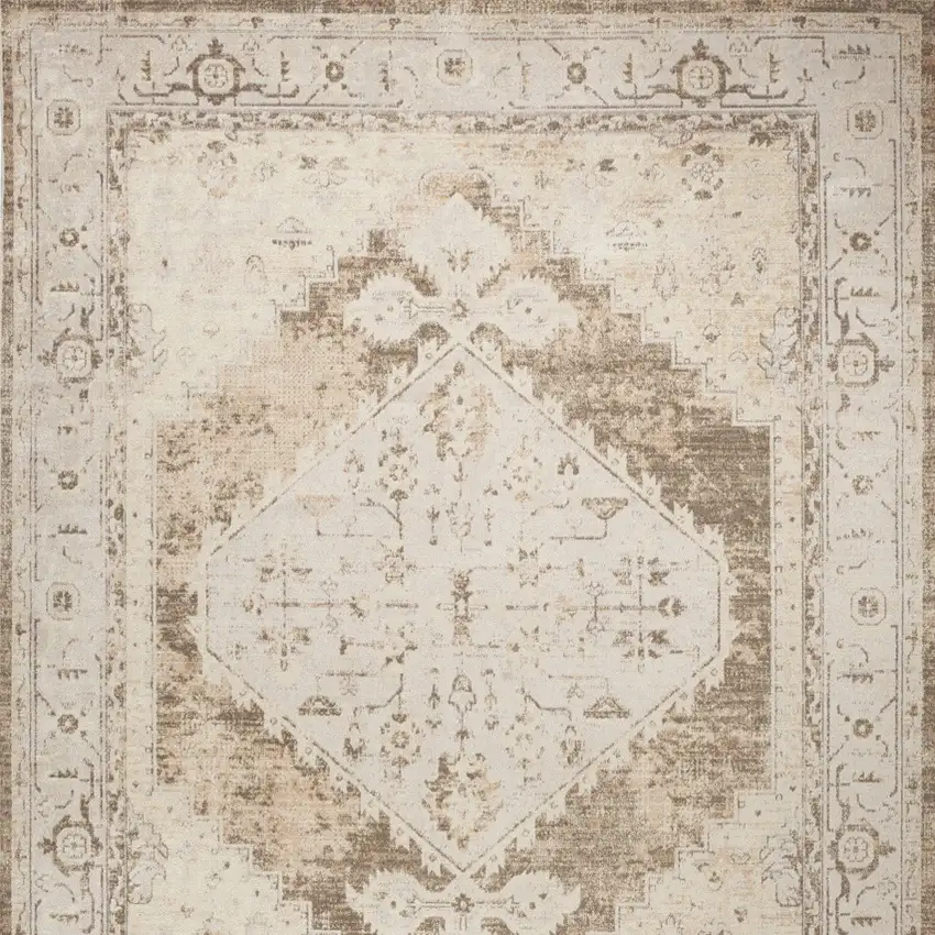 Ivory And Tan Floral Medallion Distressed Area Rug Photo 8
