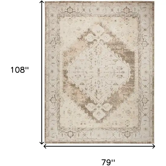 Ivory And Tan Floral Medallion Distressed Area Rug Photo 3