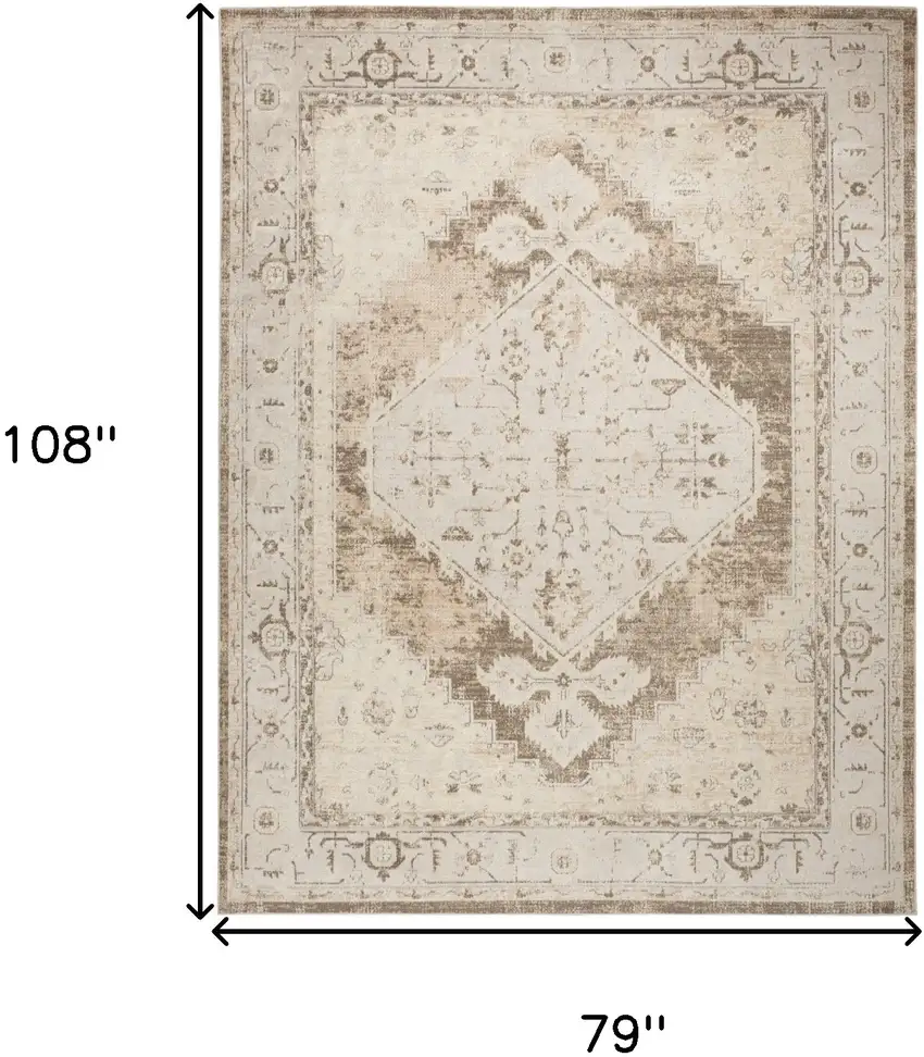 Ivory And Tan Floral Medallion Distressed Area Rug Photo 3
