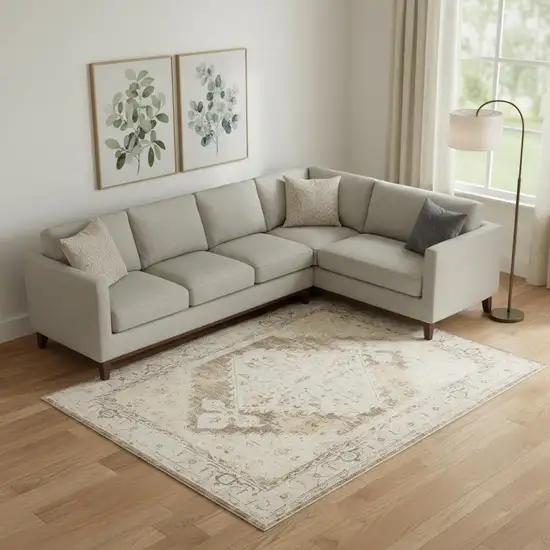 Ivory And Tan Floral Medallion Distressed Area Rug Photo 1